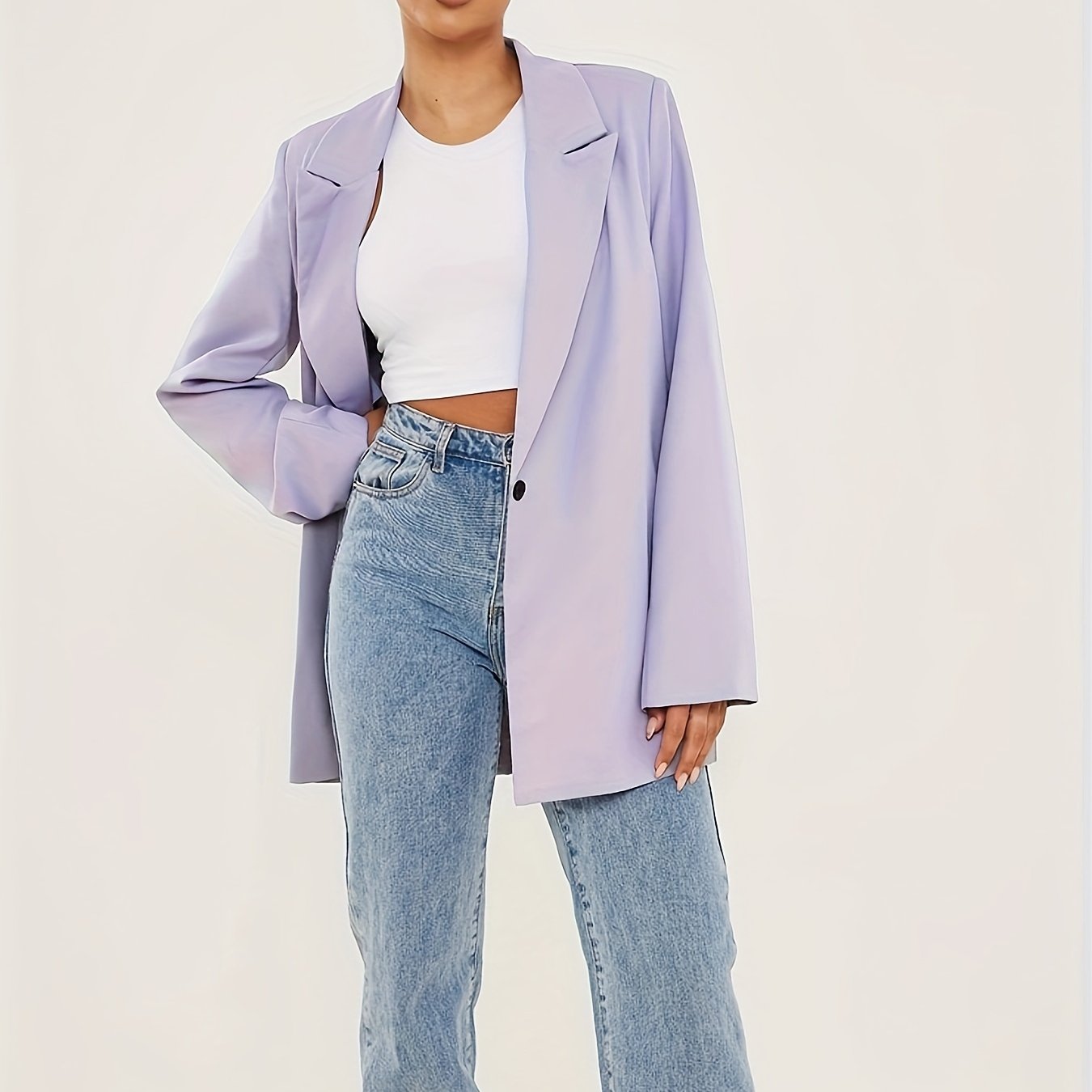  Solid Long Sleeve Lapel Collar Workwear Blazer