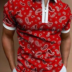 Men's African Print Zip Up Polo Shirt Traditional Design Summer Pullover