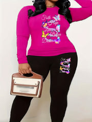  Casual Outfits Butterfly Print Top & Leggings Set