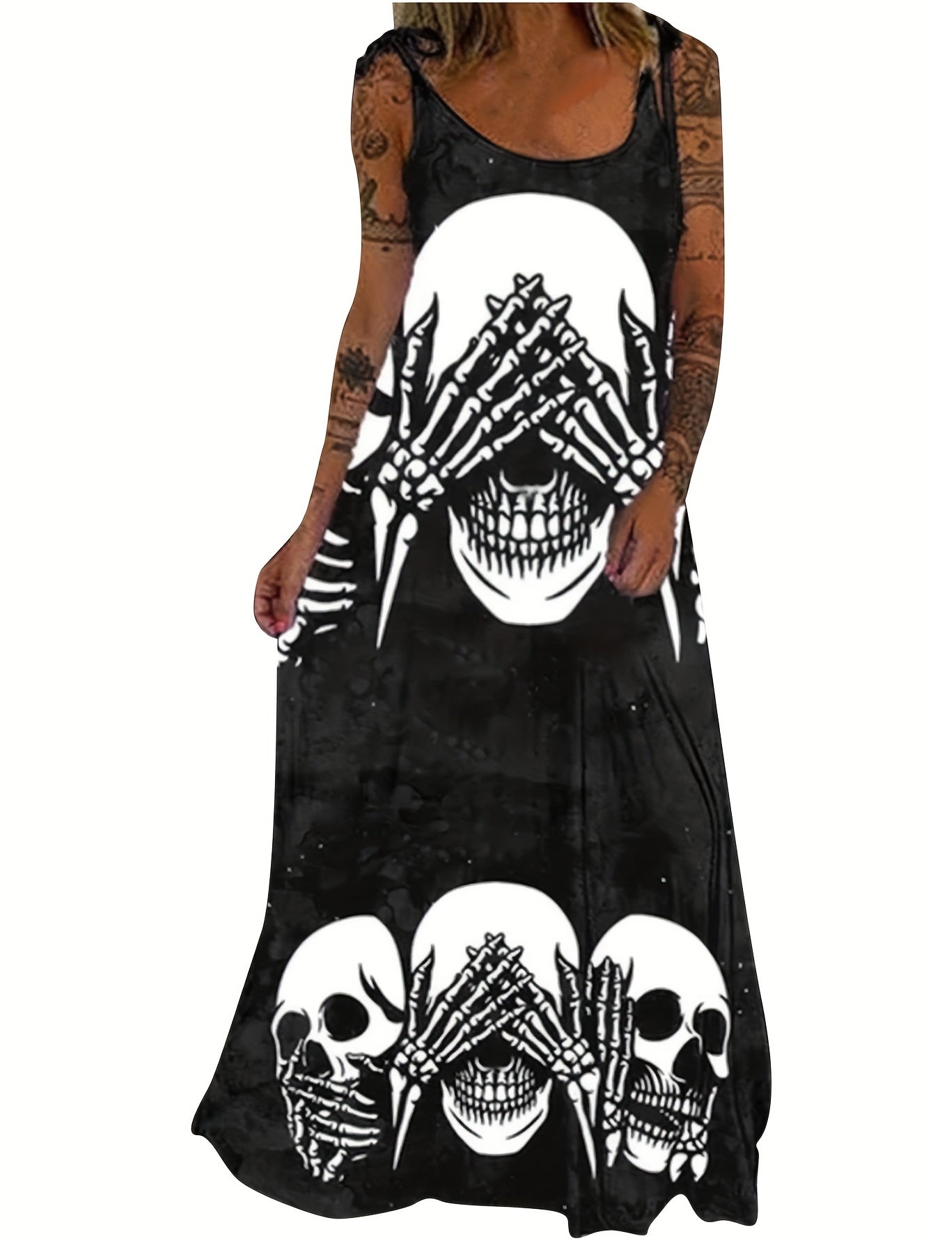  Skull Print Maxi Cami Dress