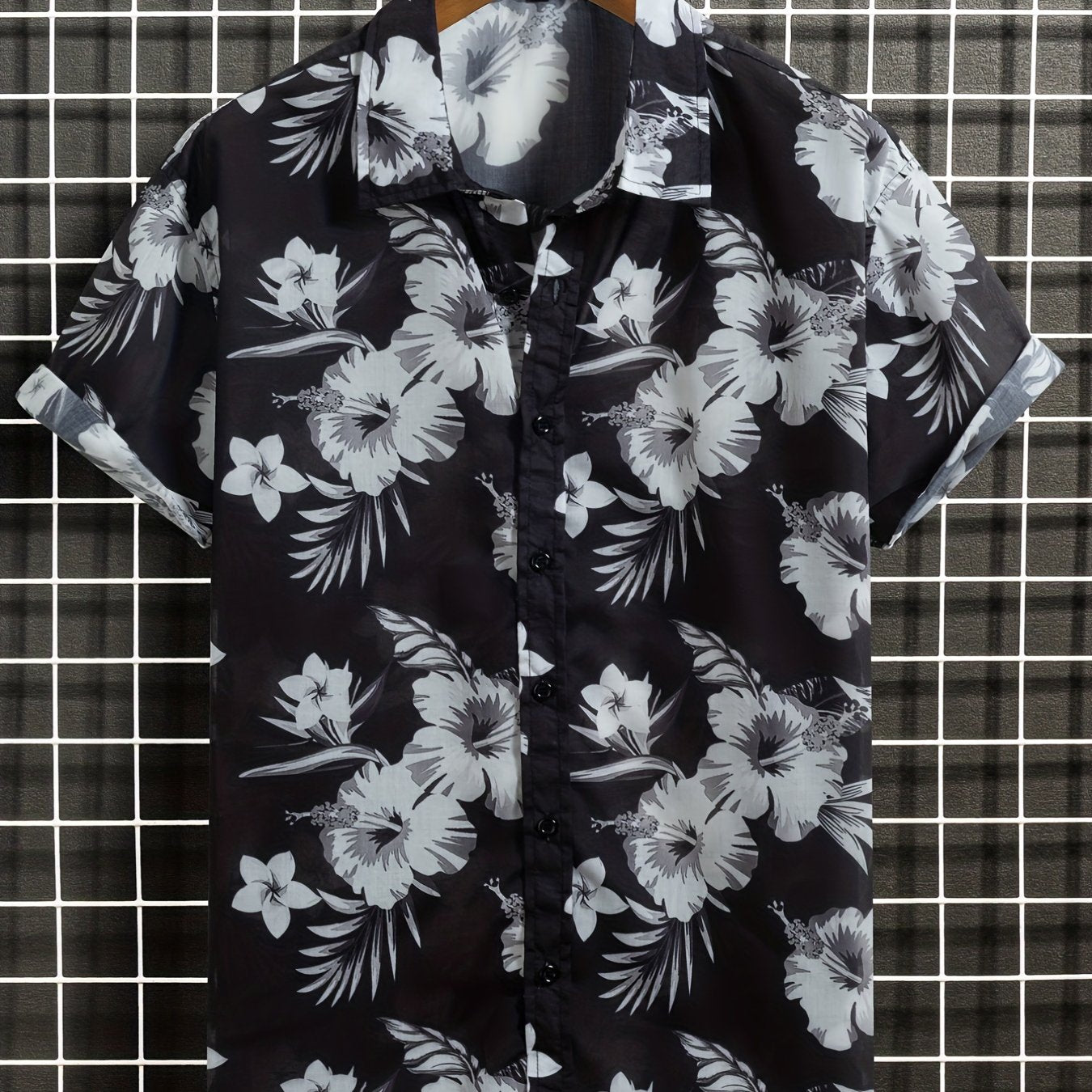 Men's Flower Print Casual Shirt Short Sleeve