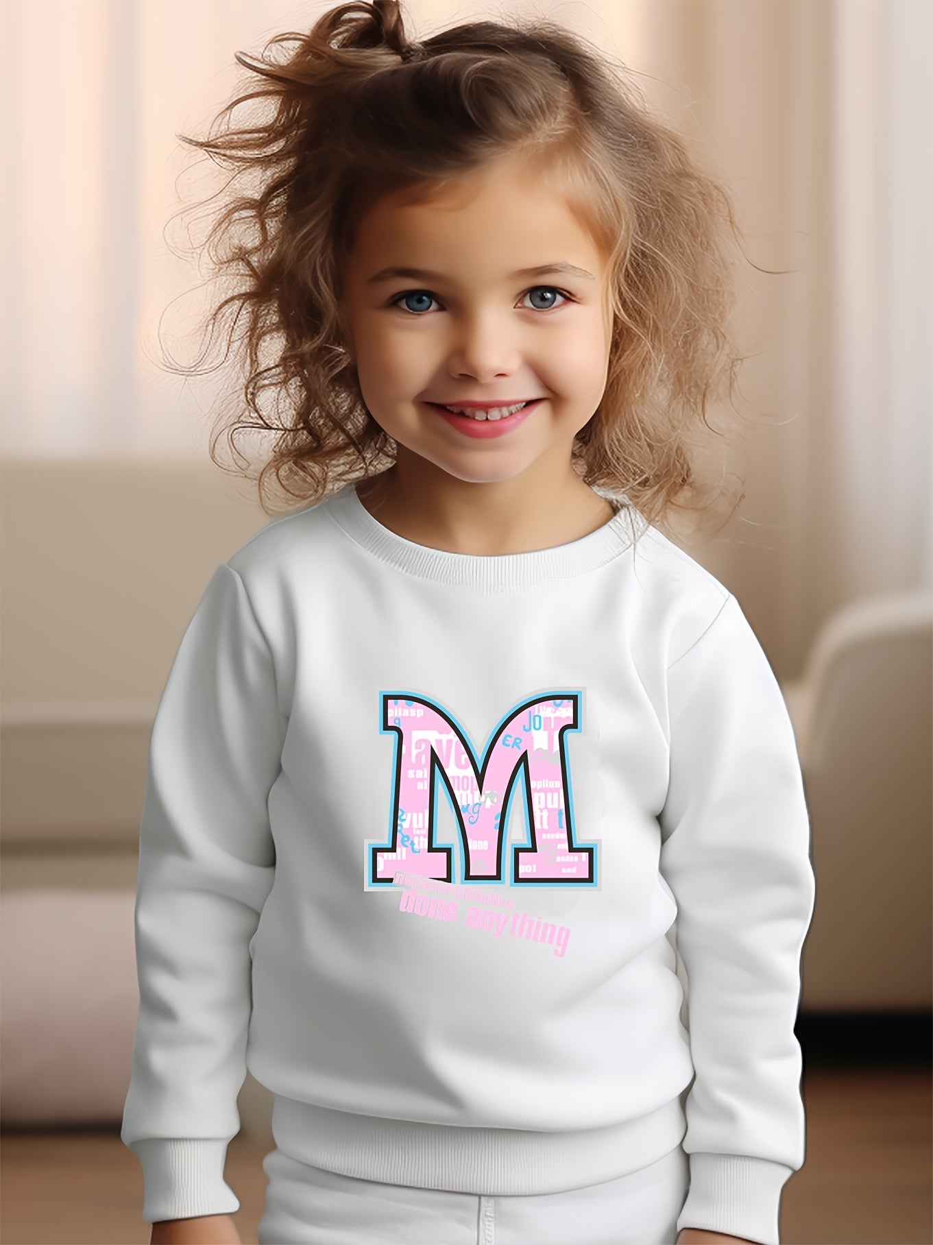 Girls M Pattern Crew Neck Sweatshirt Spring Fall Christmas Gift