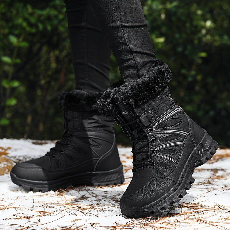 Faux Fur Lined Thermal Thick Sole Winter Boots Weather Resistance Snow Boots