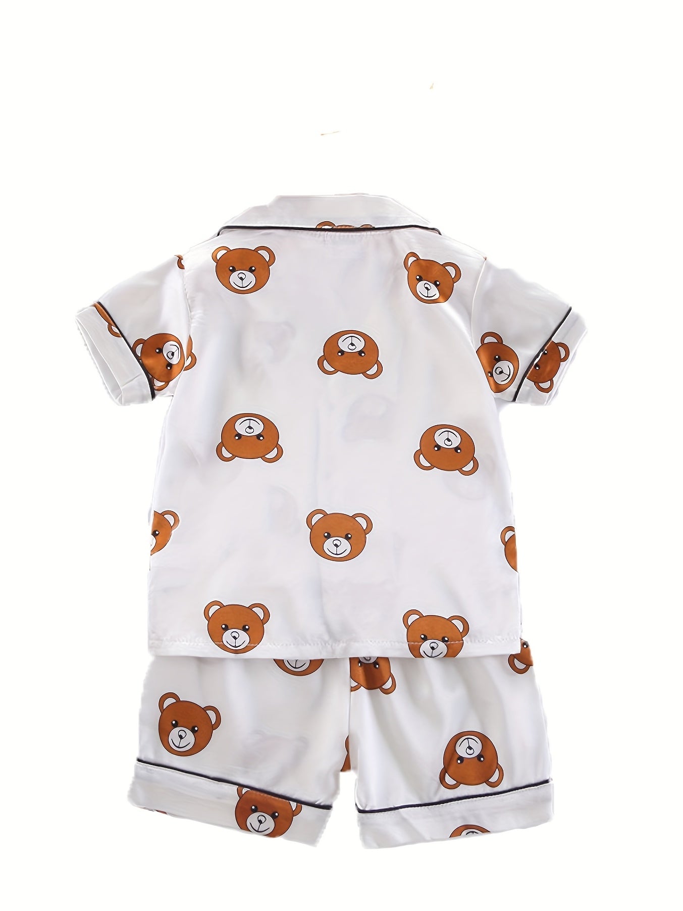 Girls Bear Pattern Pajama Set Short Sleeve Top & Shorts Kids Summer Clothes