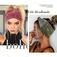 Boho Headband Stretchy Wide Hair Band Turban Paisley Pattern Knot