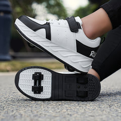 Boys Low Top Roller Skateboard Shoes Lightweight Anti Slip Wheel Shoes