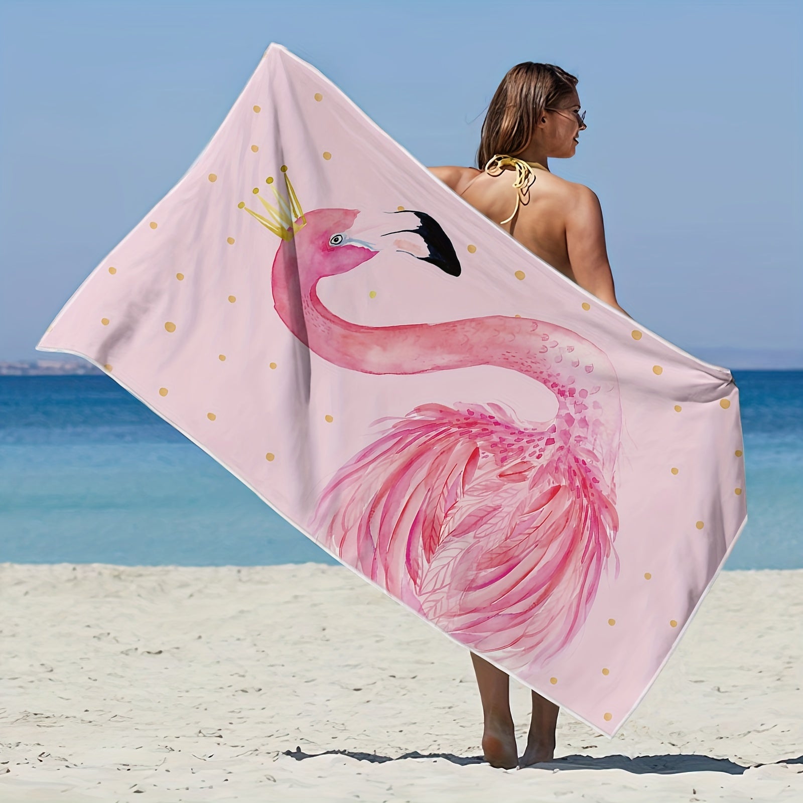 Flamingo Pink Microfiber Beach Towel Quick Drying Absorbent Cartoon Print