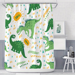 Waterproof Dino Bath Curtain with Hooks 70x70 Perfect for Kids' Bathroom
