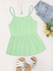  Casual Cami Top Solid Round Neck Slight Stretch