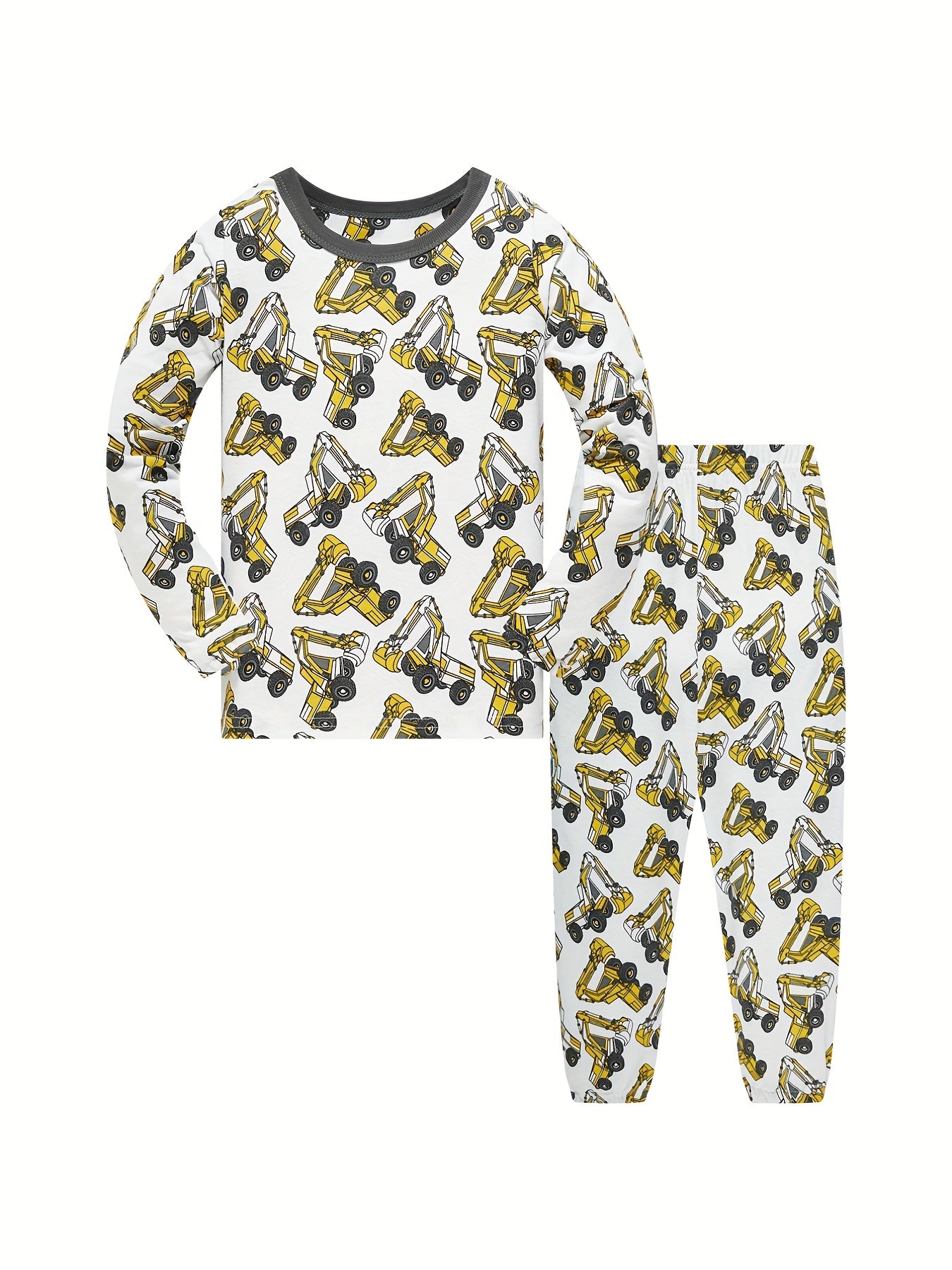 Boys Excavator Cotton Pajamas Set Long Sleeves Comfortable Homewear