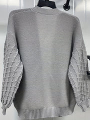  Solid Lantern Sleeve Open Front Cardigan