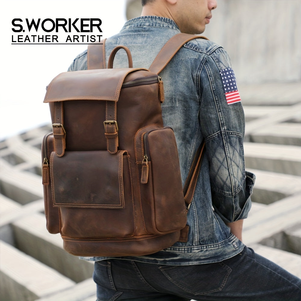 Vintage Leather Backpack Large Capacity Outdoor Travel Bag