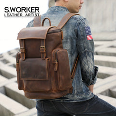 Vintage Leather Backpack Large Capacity Outdoor Travel Bag