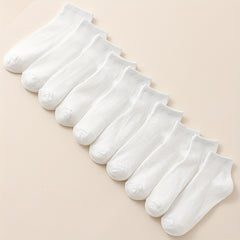 10 Pairs Women's Comfy & Breathable All-match Solid Socks Stockings & Hosiery