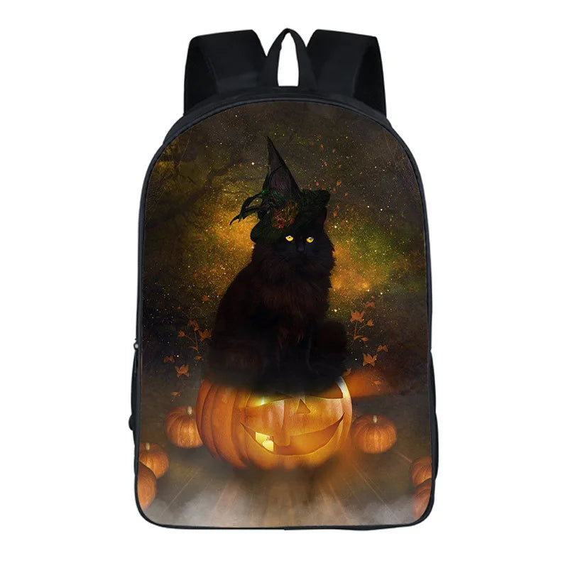16in Punk Gothic Cat Head Student Backpack Girls Boys Teen Bagpack