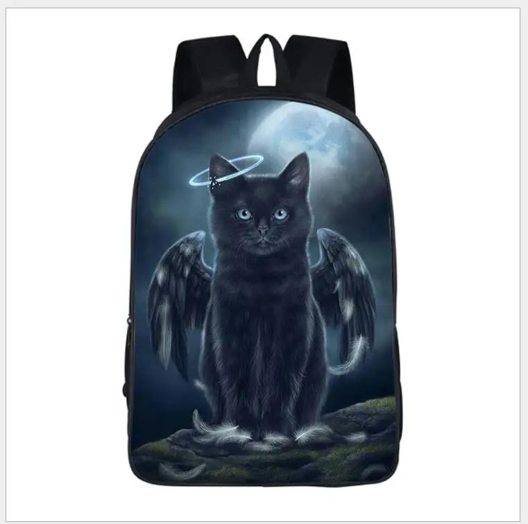 16in Punk Gothic Cat Head Student Backpack Girls Boys Teen Bagpack