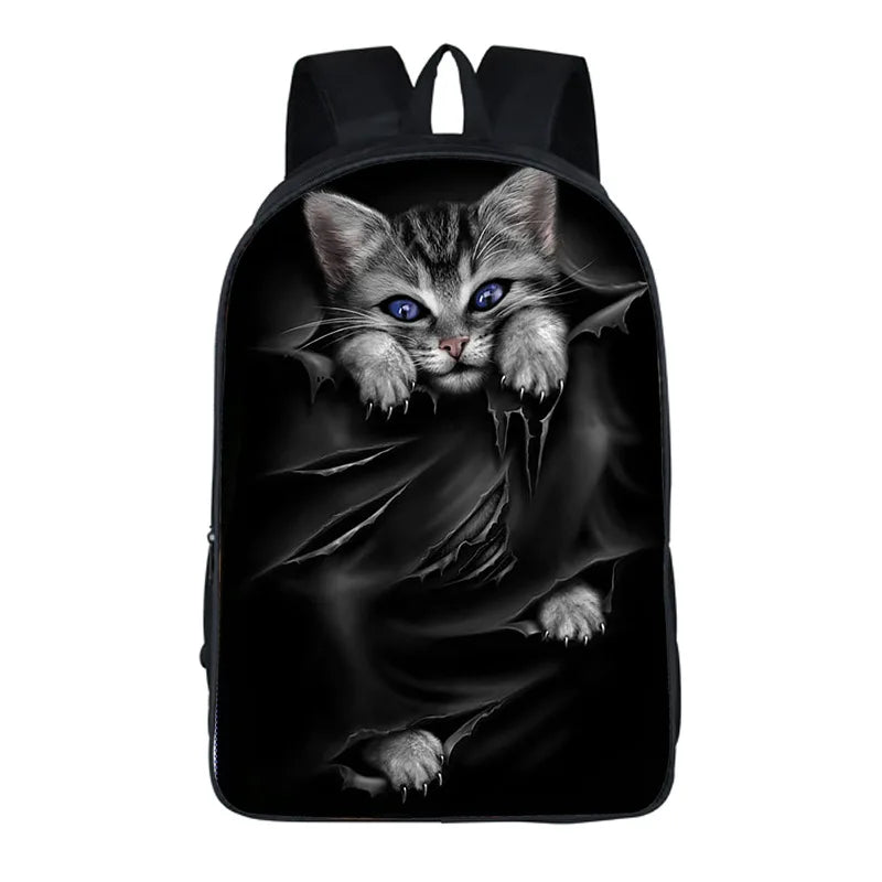 16in Punk Gothic Cat Head Student Backpack Girls Boys Teen Bagpack