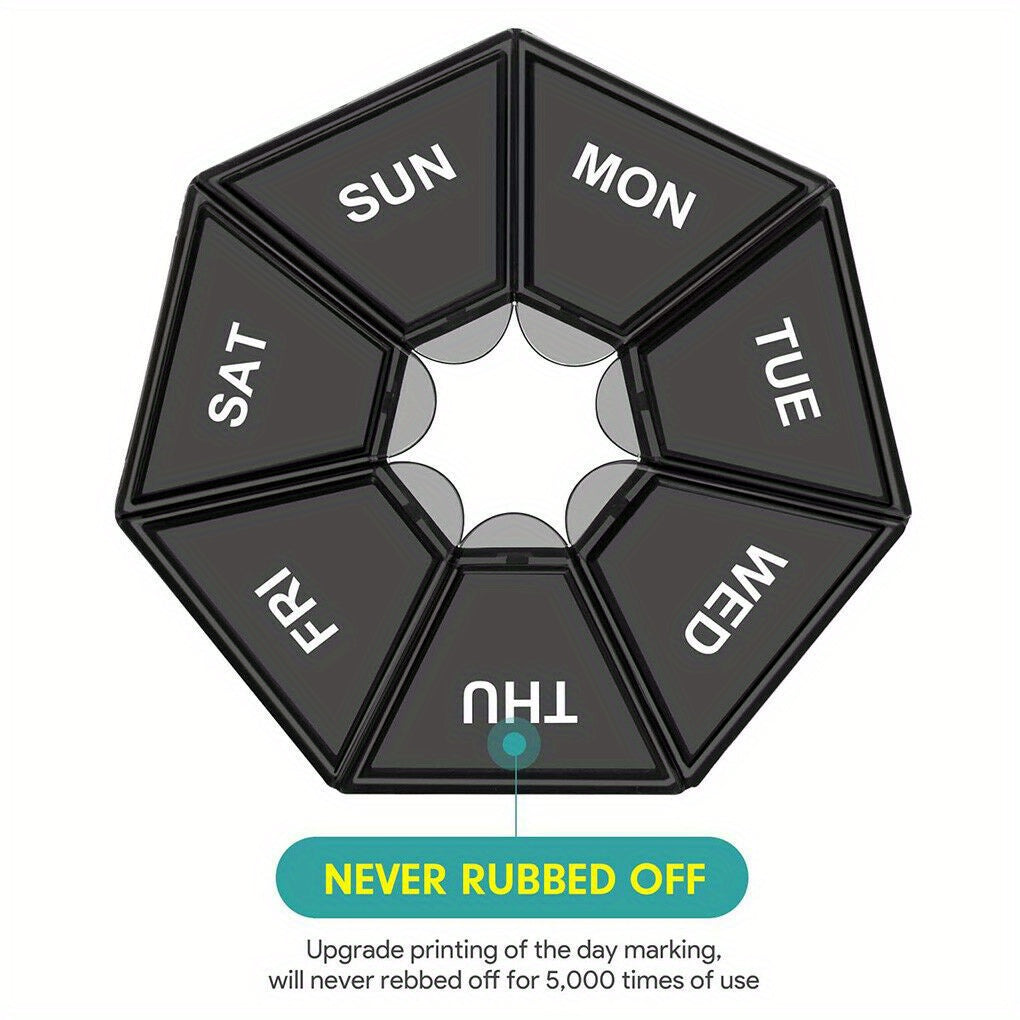 Round Medicine Box Portable Pill Storage Case 7 grid Weekly Pill Box