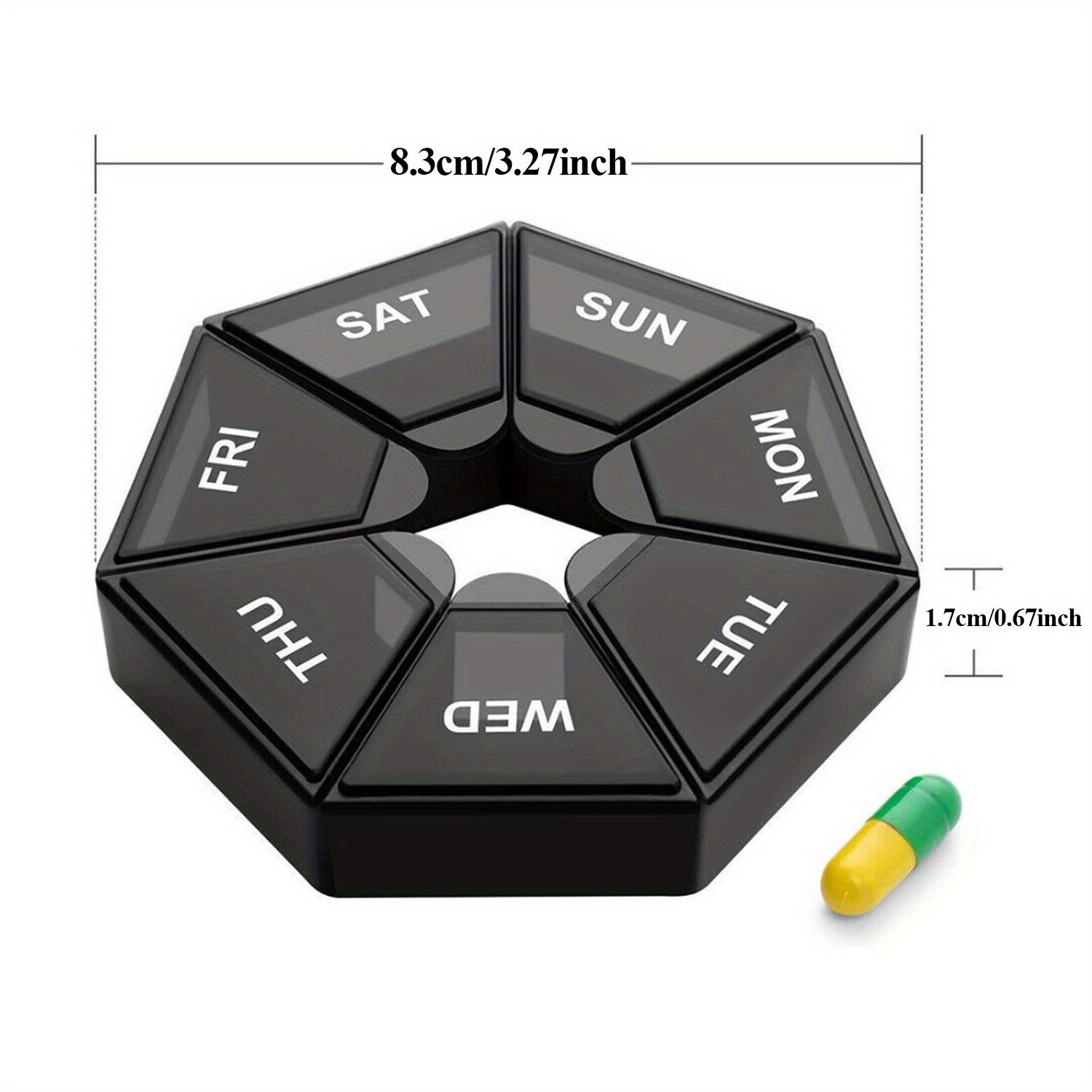 Round Medicine Box Portable Pill Storage Case 7 grid Weekly Pill Box