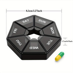 Round Medicine Box Portable Pill Storage Case 7 grid Weekly Pill Box