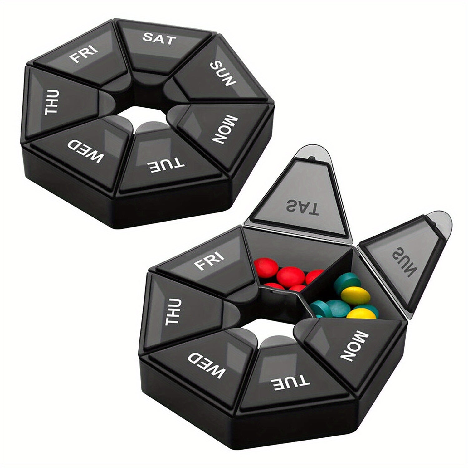 Round Medicine Box Portable Pill Storage Case 7 grid Weekly Pill Box