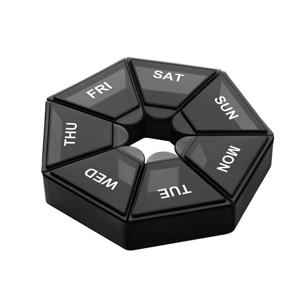 Round Medicine Box Portable Pill Storage Case 7 grid Weekly Pill Box