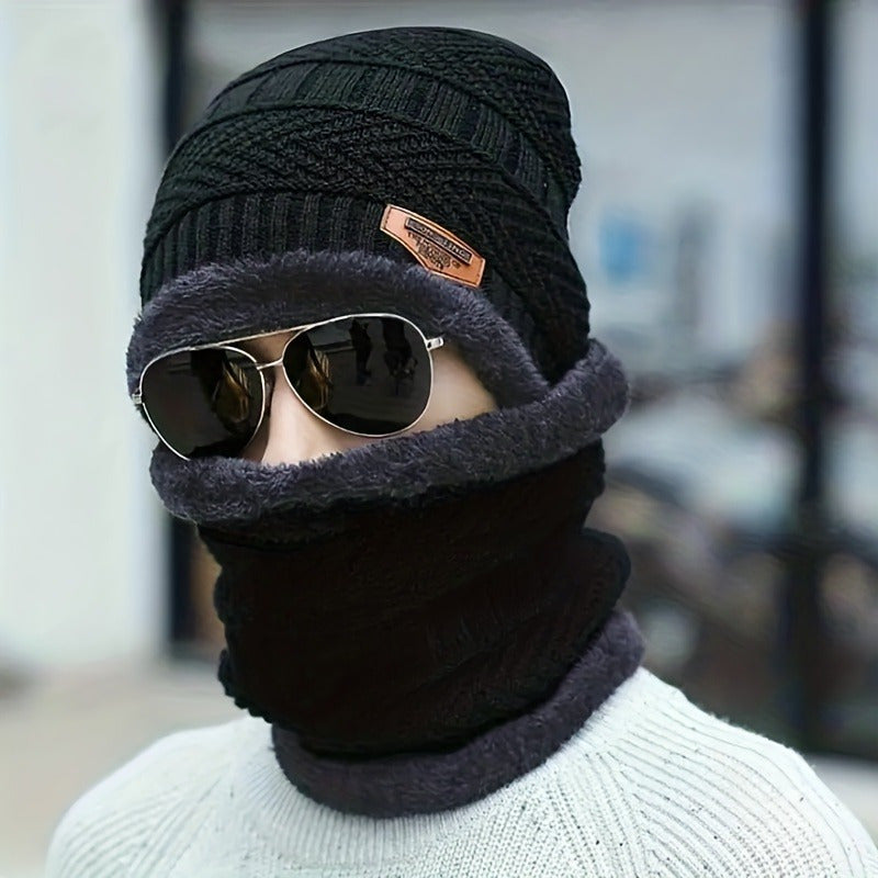 Winter Beanie Hat Scarf Set Knitted Warm Thick Ear Protection Men Women