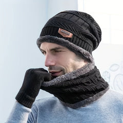 Winter Beanie Hat Scarf Set Knitted Warm Thick Ear Protection Men Women