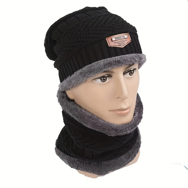 Winter Beanie Hat Scarf Set Knitted Warm Thick Ear Protection Men Women