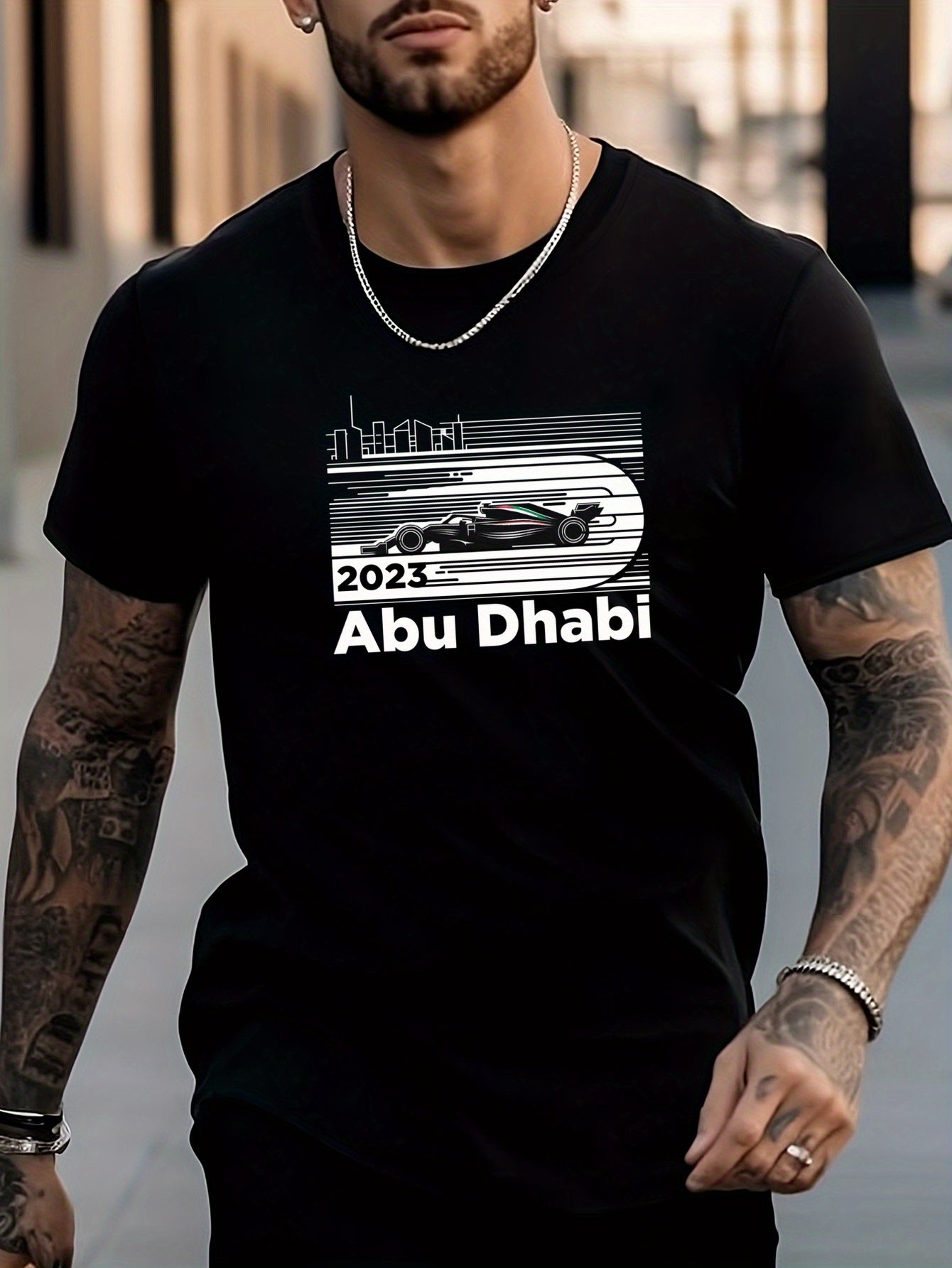 Abu Dhabi And Car Print Men's T shirt For Summer Outdoor