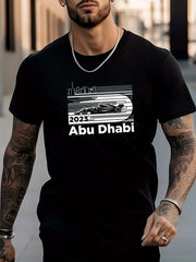Abu Dhabi And Car Print Men's T shirt For Summer Outdoor