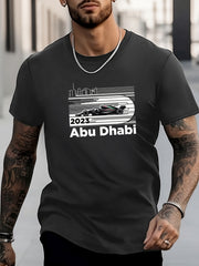Men's Car Print Crew Neck Active T-shirt for Summer