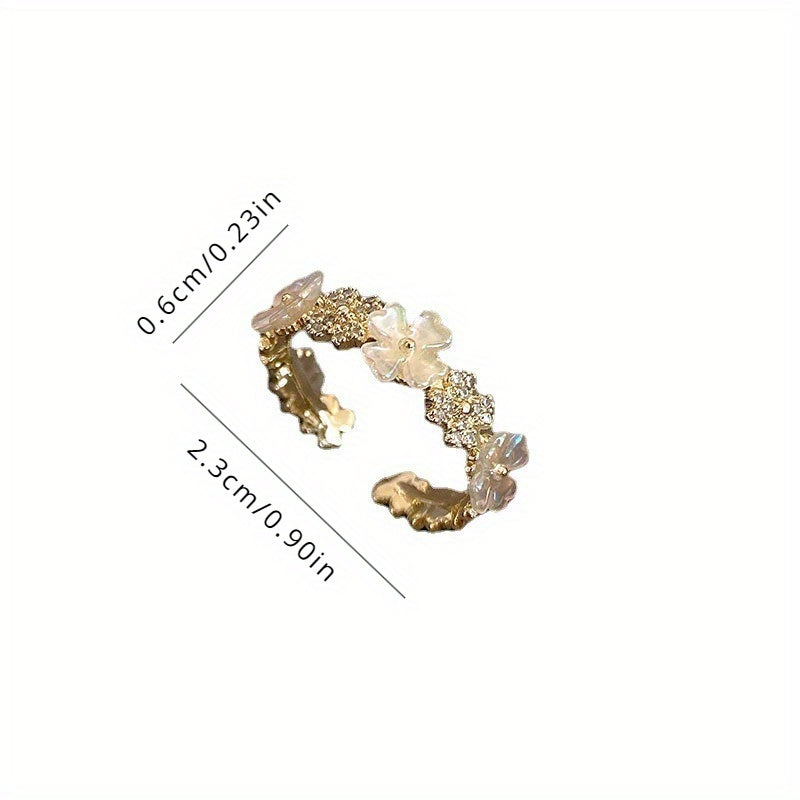 Zircon Flower Ring Adjustable Open Ring Party Jewelry