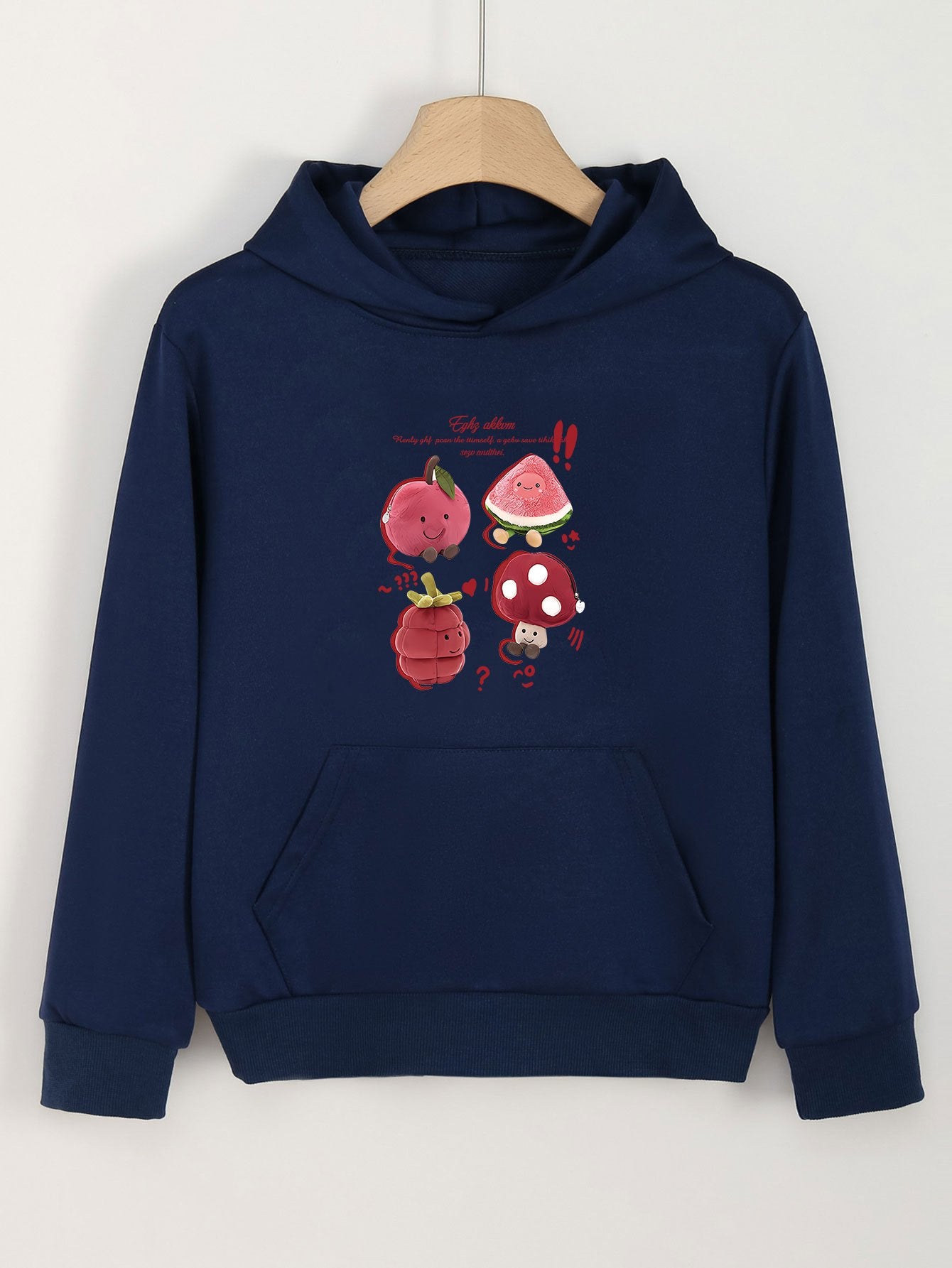Cartoon Fruit Print Hoodies Girls Comfy Hooded Pullover Tops With Pocket