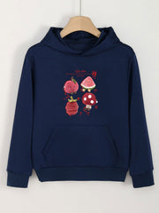 Cartoon Fruit Print Hoodies Girls Comfy Hooded Pullover Tops With Pocket
