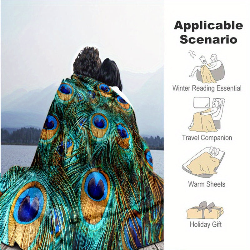 Peacock Feathers Pattern Flannel Blanket Cozy Soft Blanket For Travelling
