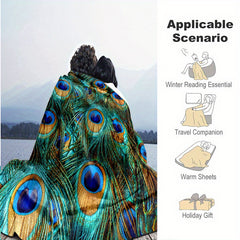 Peacock Feathers Pattern Flannel Blanket Cozy Soft Blanket For Travelling