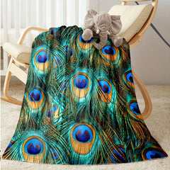 Peacock Feathers Pattern Flannel Blanket Cozy Soft Blanket For Travelling