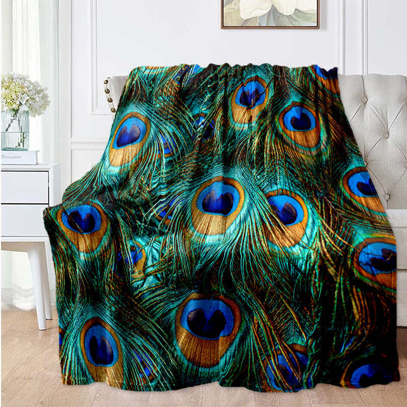 Peacock Feathers Pattern Flannel Blanket Cozy Soft Blanket For Travelling