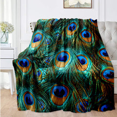 Peacock Feathers Pattern Flannel Blanket Cozy Soft Blanket For Travelling