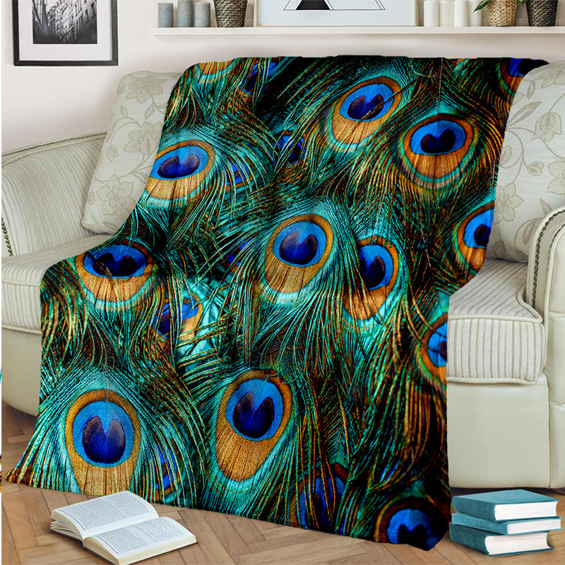 Peacock Feathers Pattern Flannel Blanket Cozy Soft Blanket For Travelling