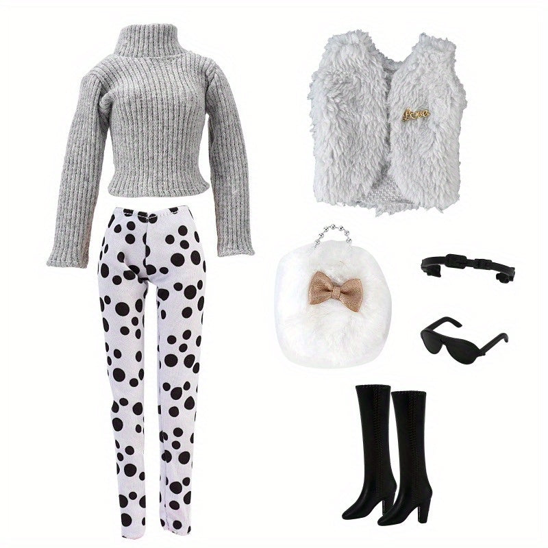 PAIDOPI Doll Outfit Winter Sweater Trousers & Shoes Set with Accessories