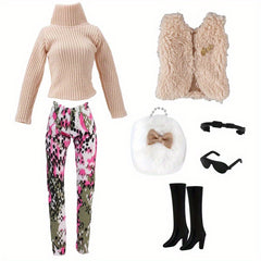 PAIDOPI Doll Outfit Winter Sweater Trousers & Shoes Set with Accessories