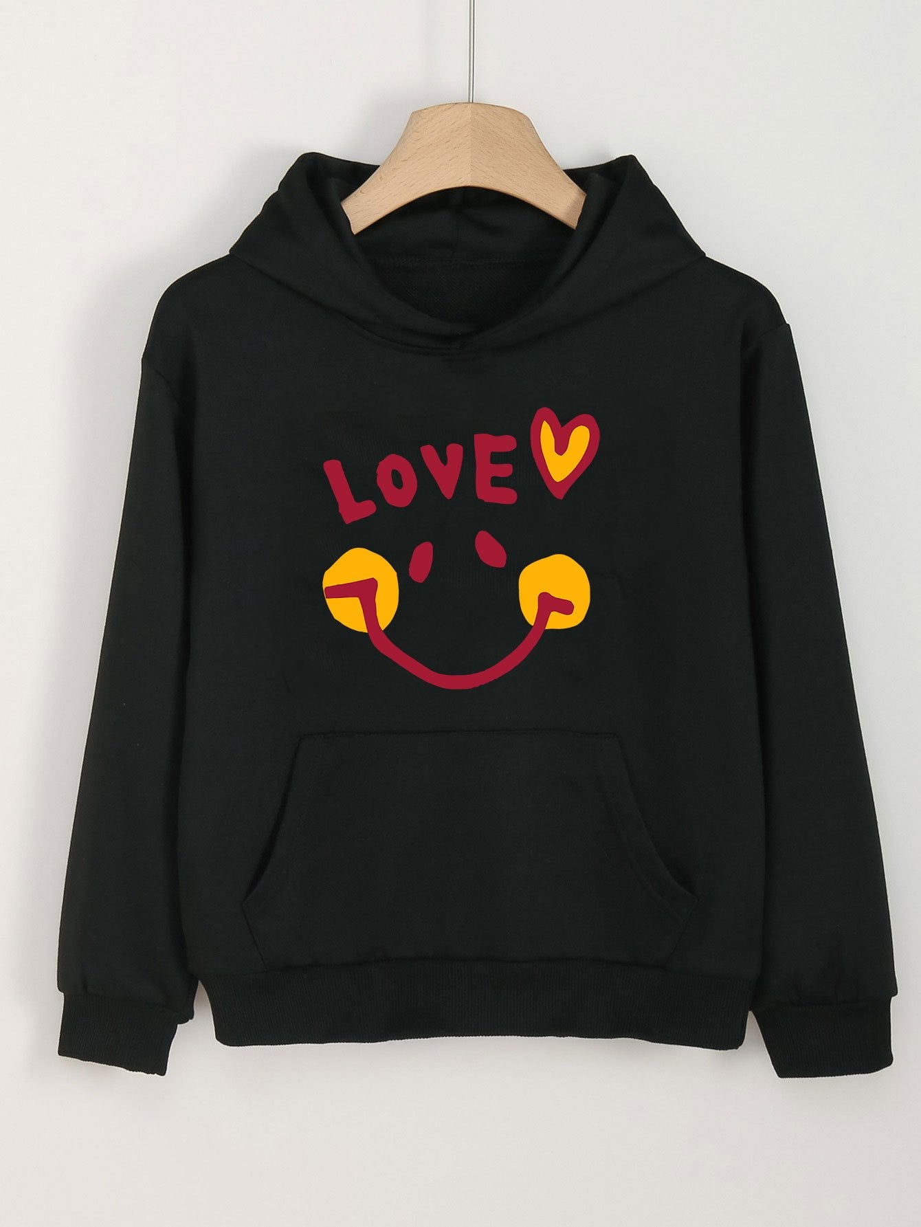 LOVE Print Smile Graphic Hoodies Girls Comfy Hooded Sweatshirt