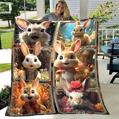 Cute Rabbit Print Blanket Lightweight Flannel Throw for Sofa Bed