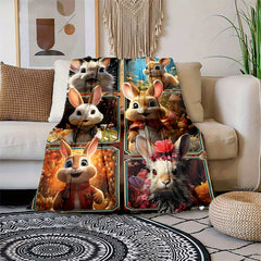 Cute Rabbit Print Blanket Lightweight Flannel Throw for Sofa Bed
