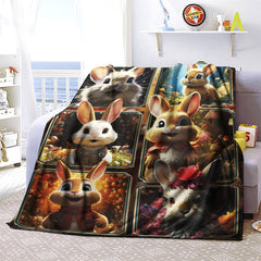 Cute Rabbit Print Blanket Lightweight Flannel Throw for Sofa Bed
