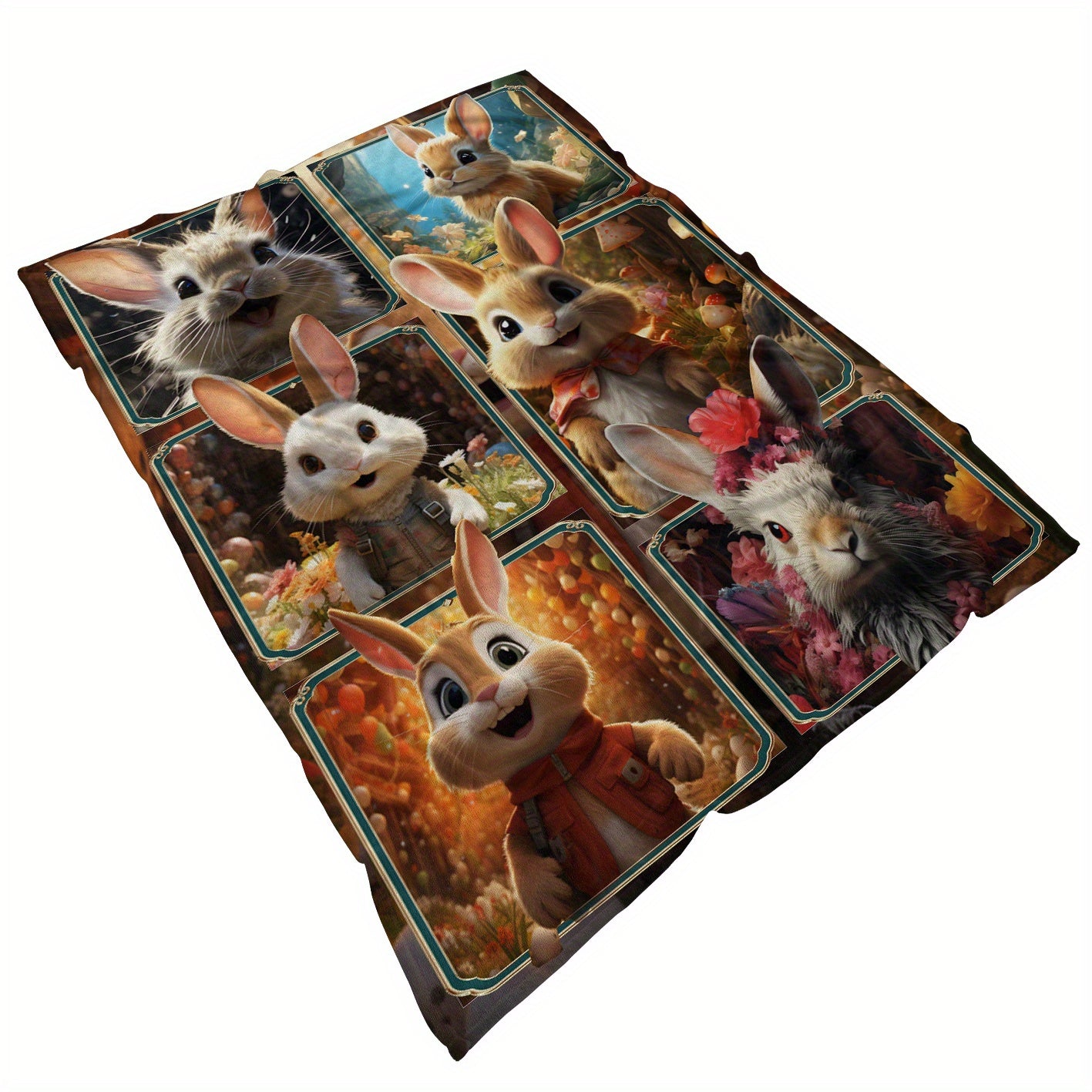 Cute Rabbit Print Blanket Lightweight Flannel Throw for Sofa Bed