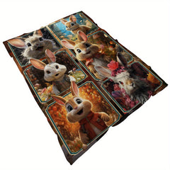 Cute Rabbit Print Blanket Lightweight Flannel Throw for Sofa Bed
