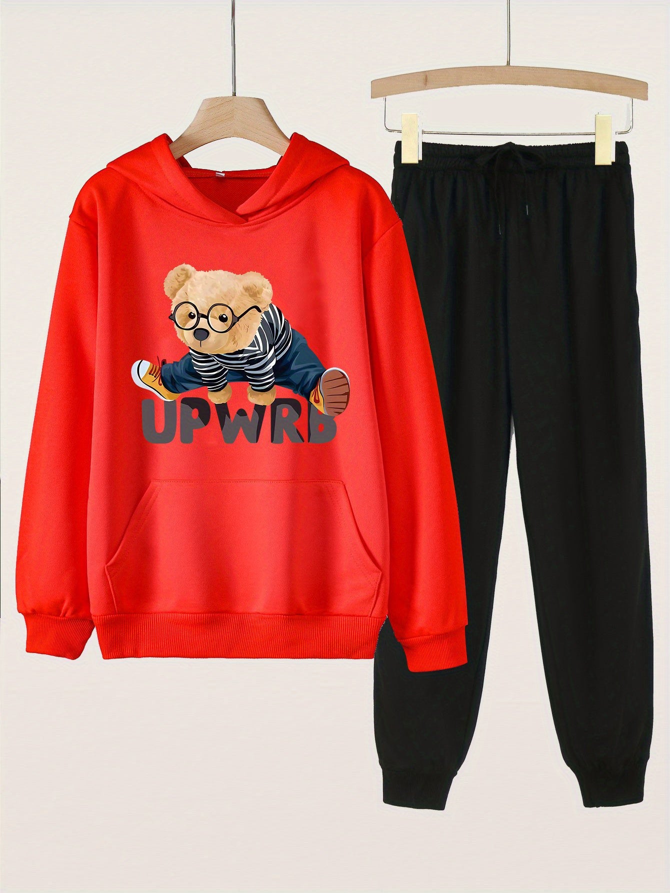 2pcs Dance Bear Graphic Hoodies And Jogger Pants Set For Girls